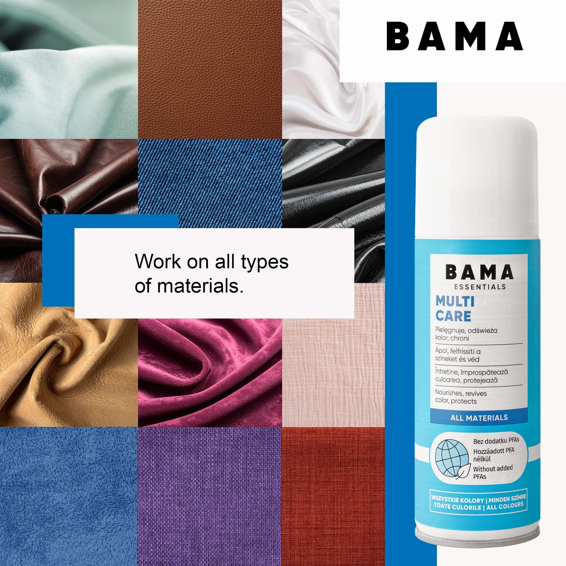 Bama Multicare Uniwersalny Spray Pielęgnacyjny – bez PFAS, do butów, toreb i kurtek. Do skóry gładkiej, zamszu, syntetyków i tekstyliów. Chroni przed wodą i zabrudzeniami - 300 ml