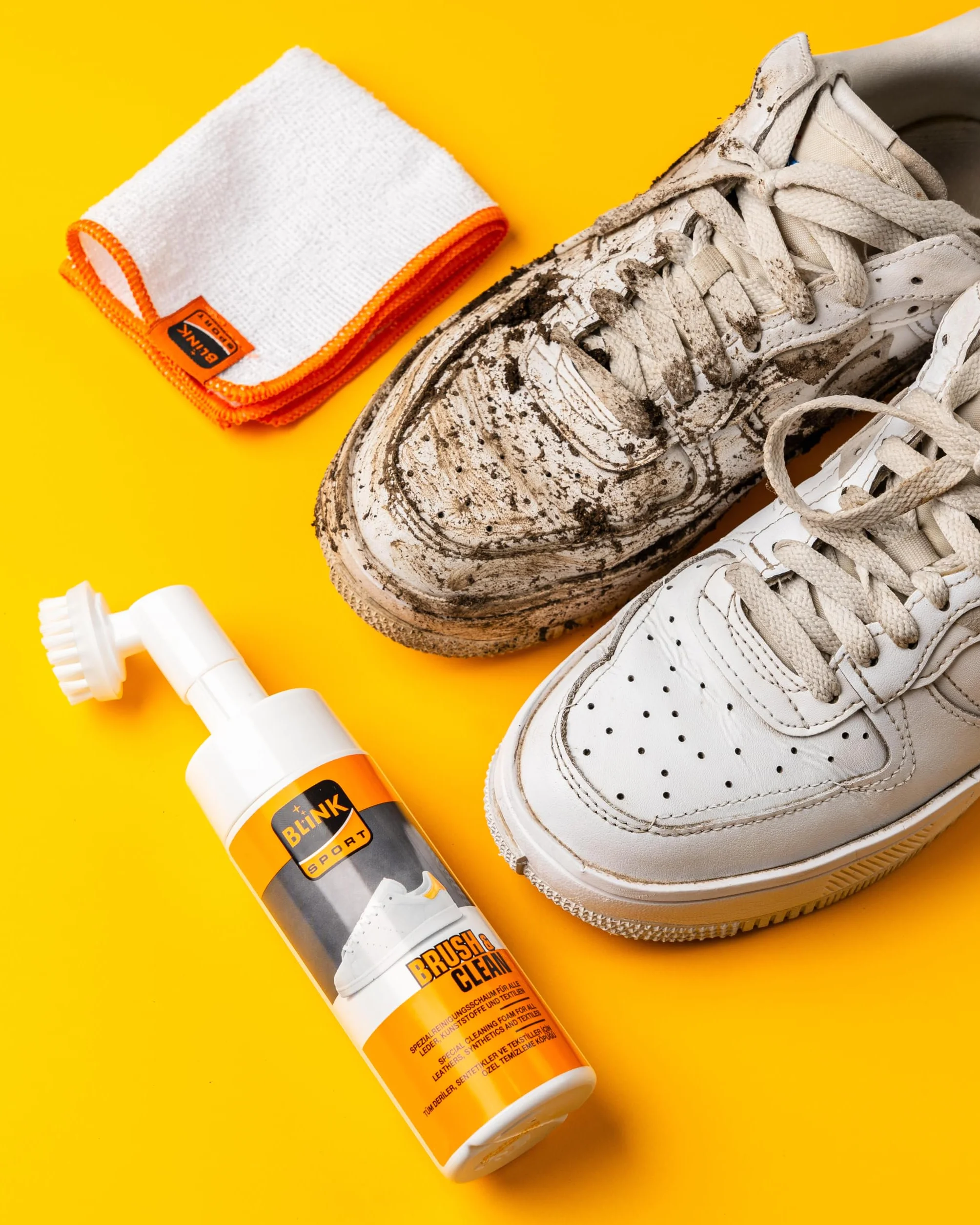 BLINK Brush & Clean Set 150 ml – zestaw do czyszczenia butów, skóry i tekstyliów – zestawy do czyszczenia butów, sneakersów, kolor biały, środek do czyszczenia butów, białe buty