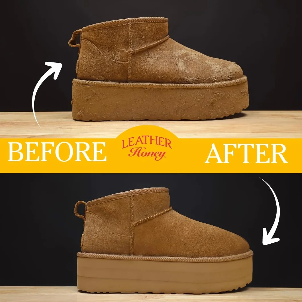 Leather Honey Zestaw Do Pielęgnacji Zamszu I Nubuku: Środek Czyszczący, Ochronny, Szczotka, Gumka: Czyści, Chroni I Odnawia Buty, UGGs, Meble, Kurtki, Torby I Odzież. Bezpieczny Dla Każdego Koloru