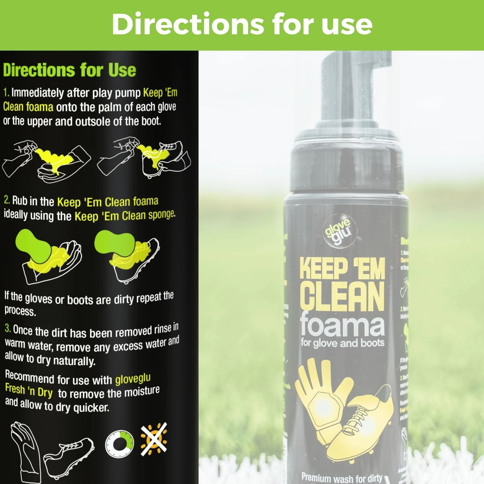 gloveglu Keep 'Em Clean Foama do rękawic bramkarskich i butów piłkarskich, 200 ml