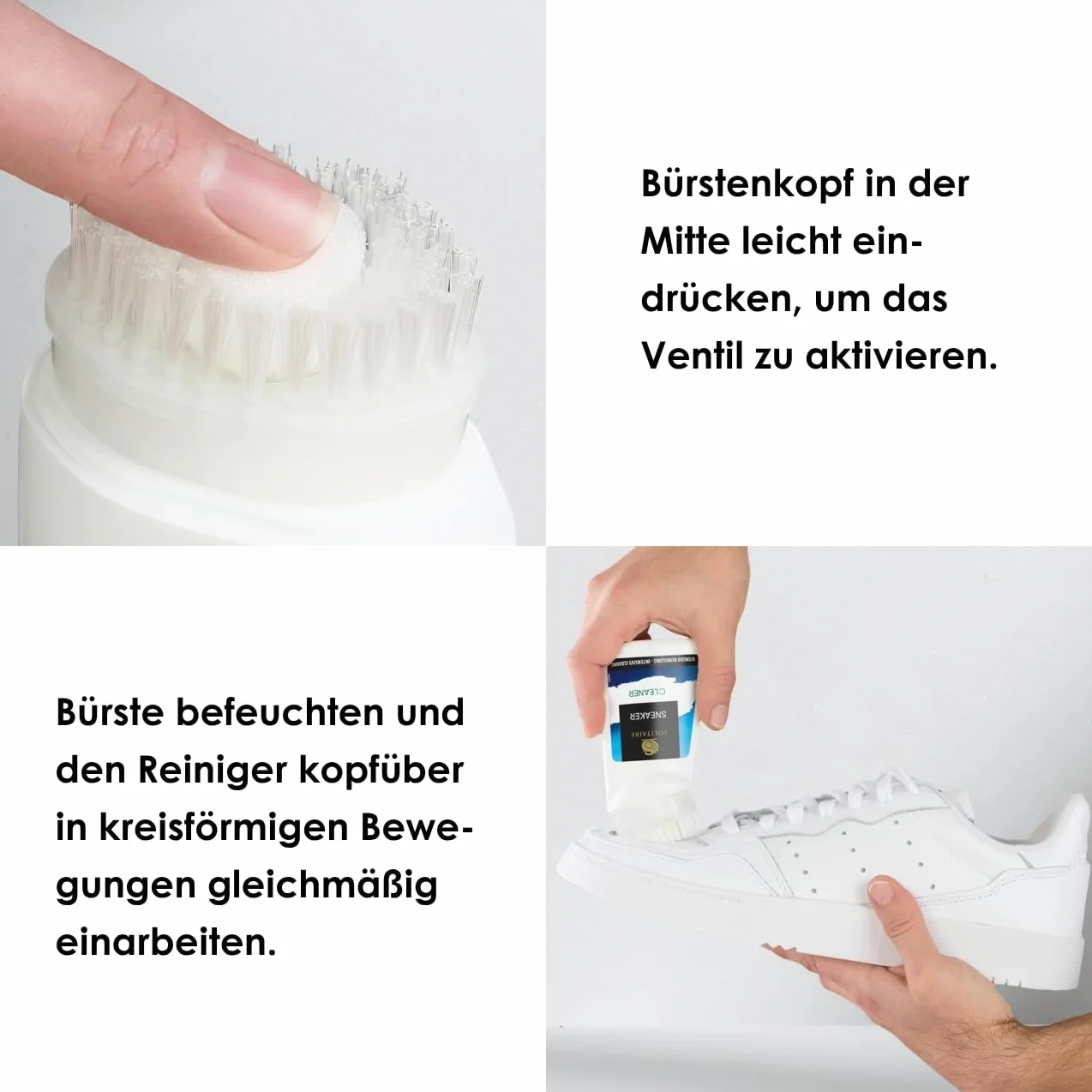 SOLITAIRE Sneakersy Cleaner | Intensywny środek czyszczący do sneakersów | 75 ml | profesjonalne czyszczenie butów i butów | środek czyszczący do sneakersów ze zintegrowaną szczotką do czyszczenia