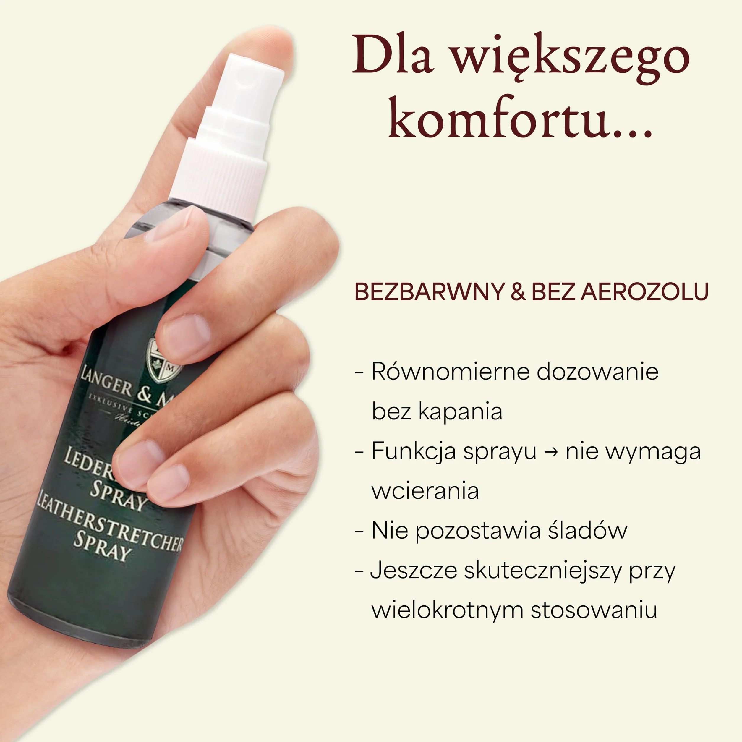Langer & Messmer spray do rozciągania skóry przeciwko uciskającym butom – do szybkiego usuwania miejsc ucisku – Rozciągacz do skóry w jakości szewskiej