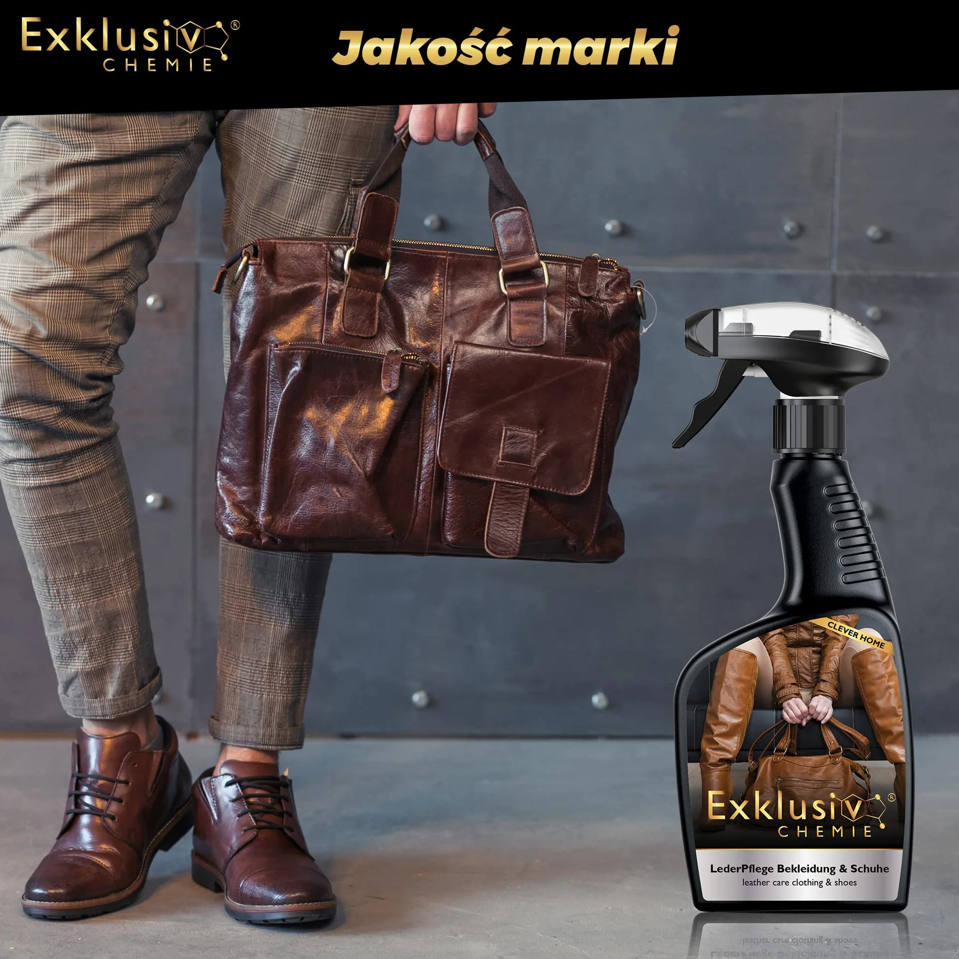 Exklusiv Chemie® Pielęgnacja skóry dla odzieży i obuwia | Pielęgnacja skóry dla skórzanych ubrań i butów | Leather Care | Leather Care Spray | Środek do czyszczenia skóry | 500 | Do kurtek skórzanych, butów skórzanych i toreb skórzanych