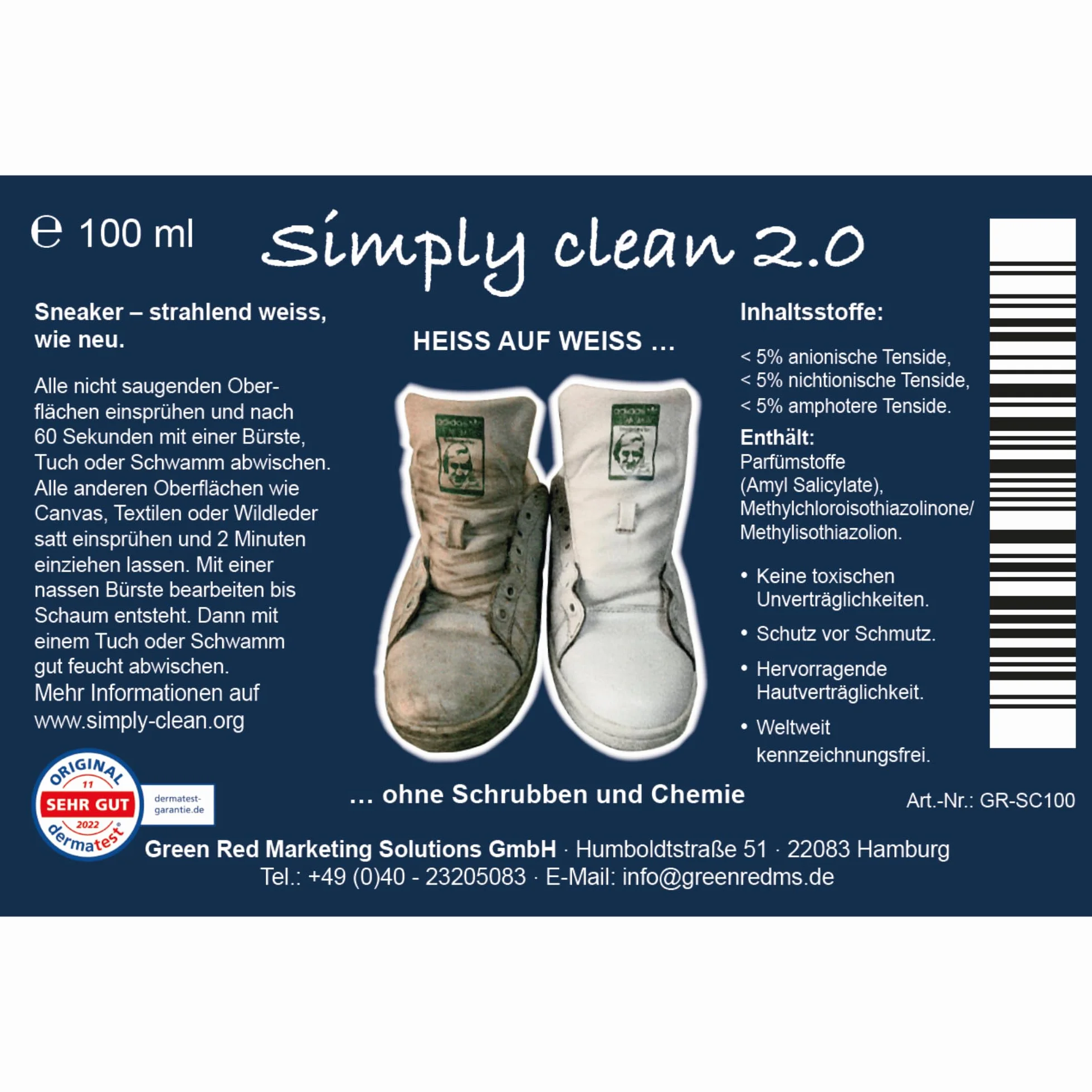 NO Simple Clean 2.0 środek czyszczący do sneakersów – skuteczne czyszczenie wszystkich rodzajów butów – środek do czyszczenia butów zapewnia olśniewające rezultaty, 100 ml