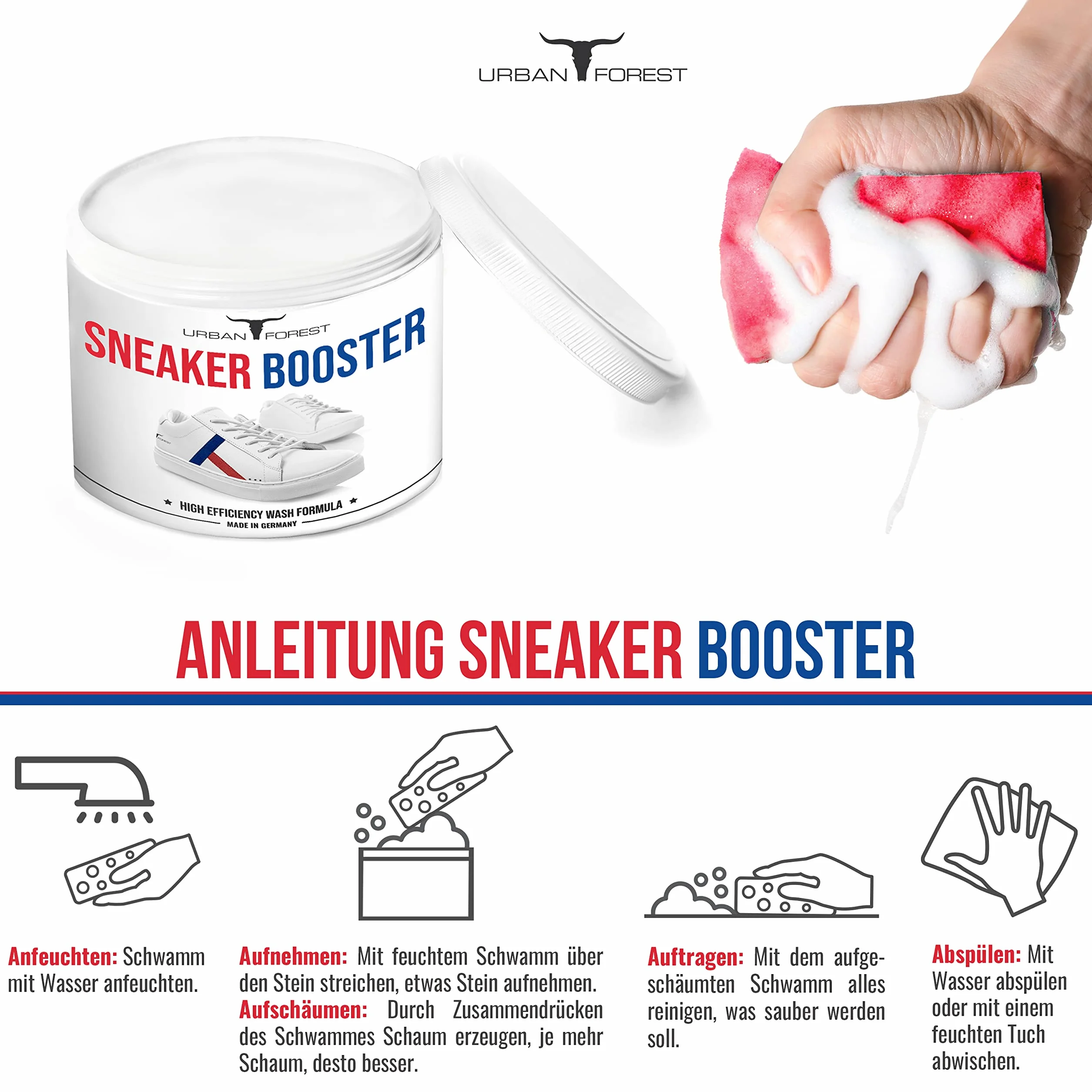 Pielęgnacja obuwia dla profesjonalistów | Sneaker Power Cleaner | intensywny środek czyszczący | pielęgnacja i czyszczenie obuwia z biologicznymi składnikami z Sneaker Booster PRO