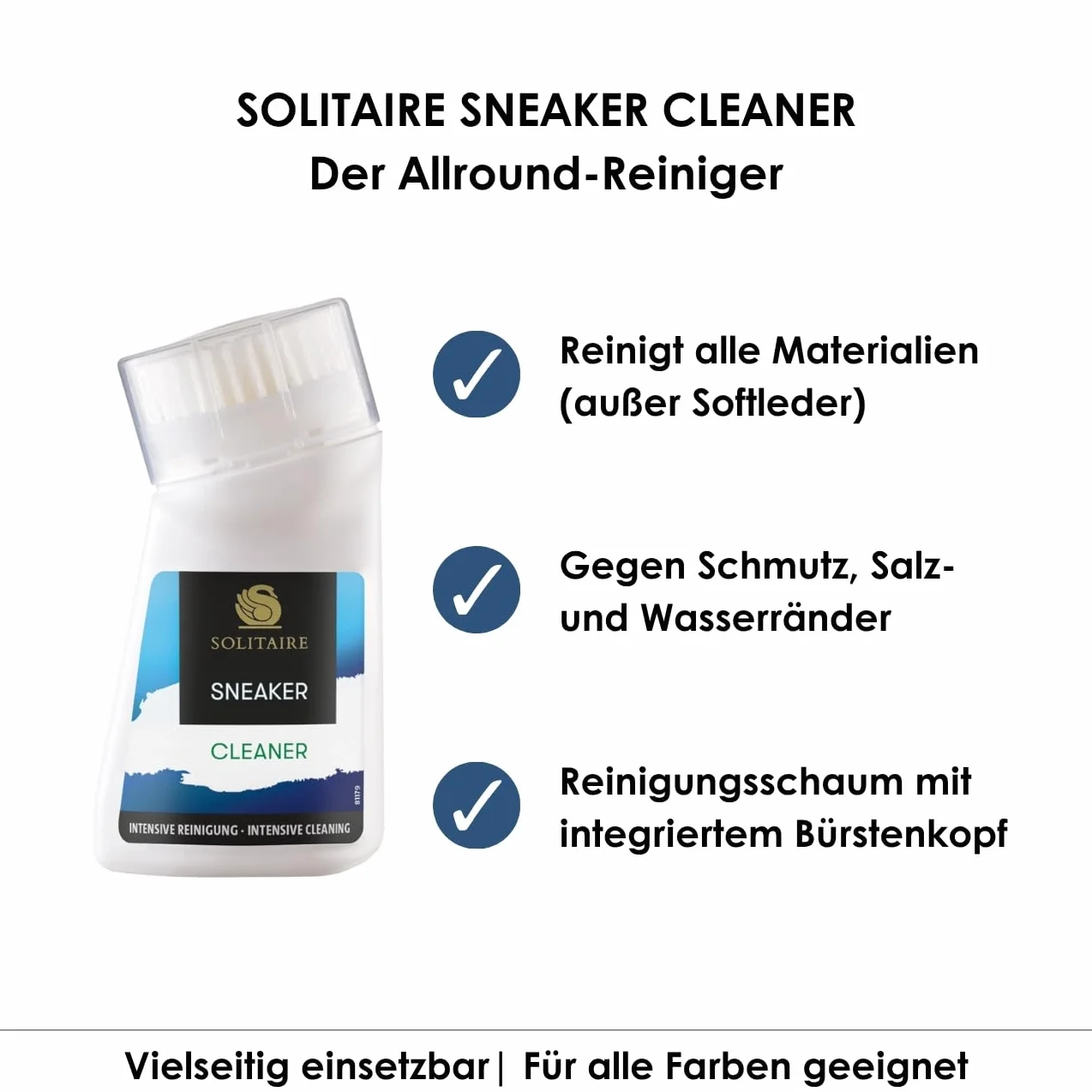 SOLITAIRE Sneakersy Cleaner | Intensywny środek czyszczący do sneakersów | 75 ml | profesjonalne czyszczenie butów i butów | środek czyszczący do sneakersów ze zintegrowaną szczotką do czyszczenia