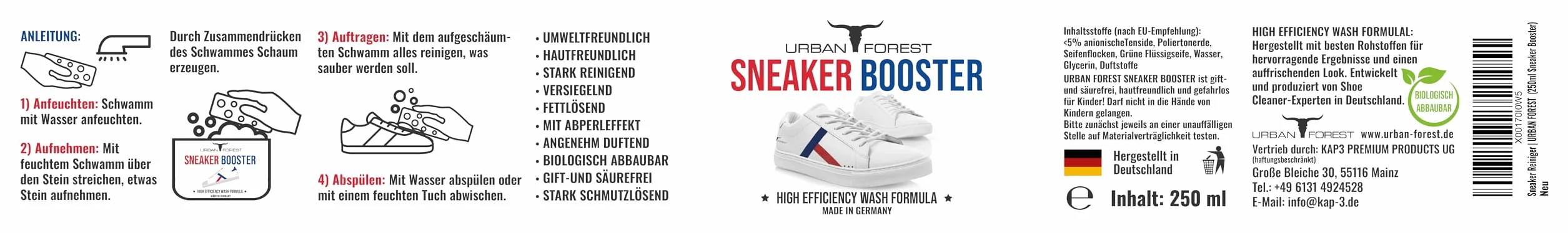 Pielęgnacja obuwia dla profesjonalistów | Sneaker Power Cleaner | intensywny środek czyszczący | pielęgnacja i czyszczenie obuwia z biologicznymi składnikami z Sneaker Booster PRO