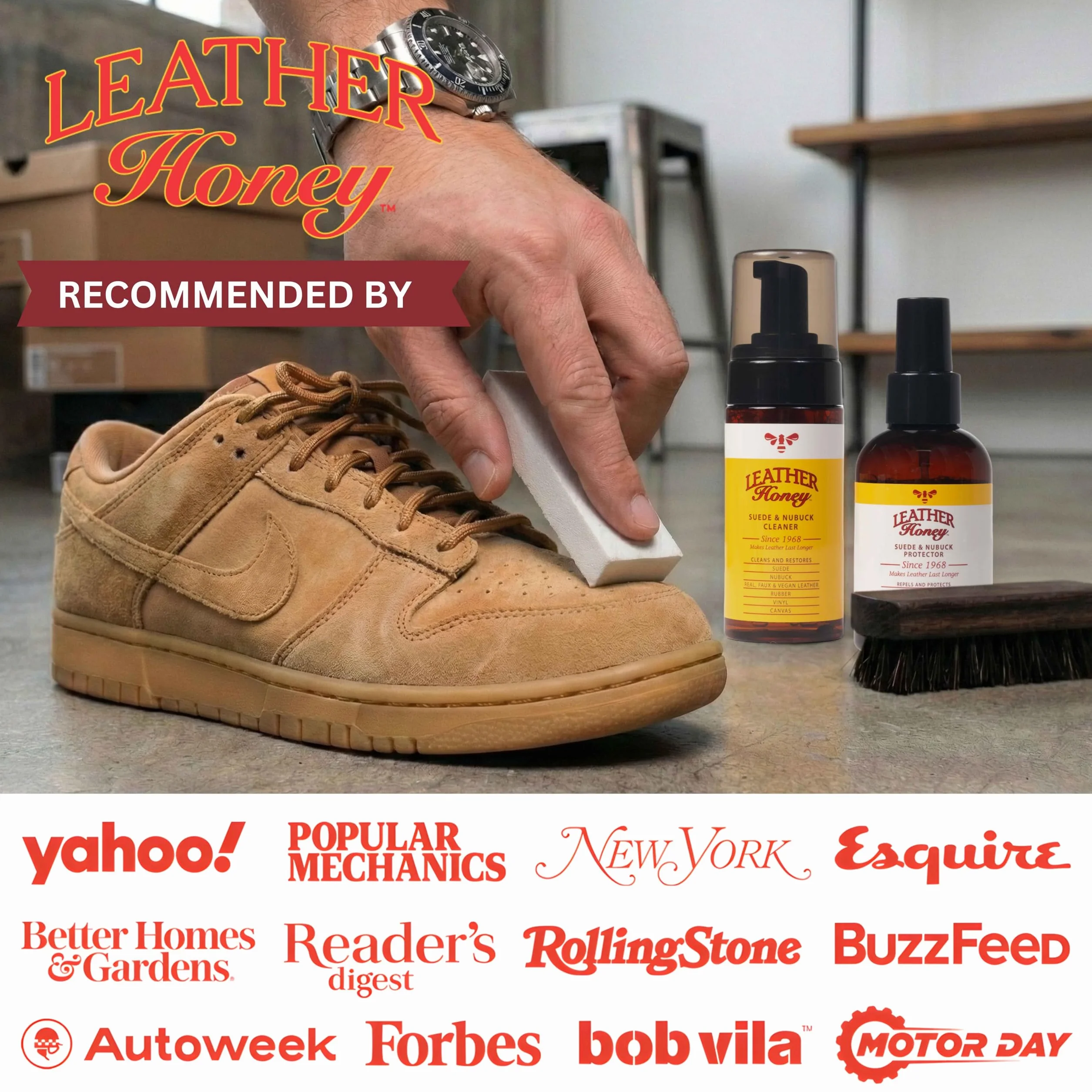 Leather Honey Zestaw Do Pielęgnacji Zamszu I Nubuku: Środek Czyszczący, Ochronny, Szczotka, Gumka: Czyści, Chroni I Odnawia Buty, UGGs, Meble, Kurtki, Torby I Odzież. Bezpieczny Dla Każdego Koloru