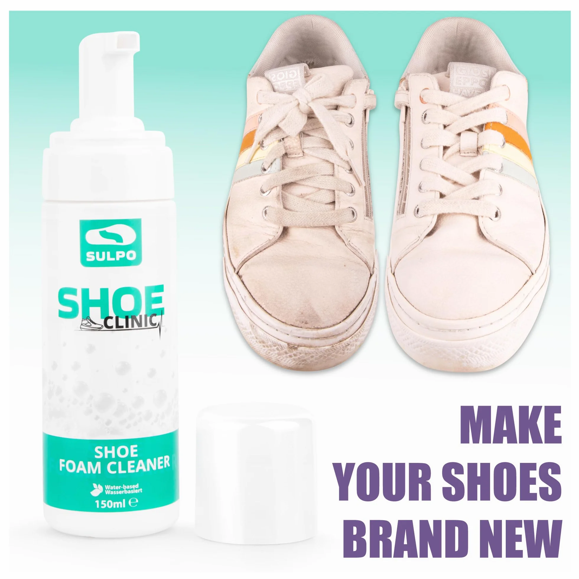 SULPO Shoe Clinic Sneaker Cleaner - Piankowy środek do czyszczenia butów - Środek do czyszczenia zamszu, zamszu, skóry gładkiej, tekstyliów, szampon do butów - 150 ml