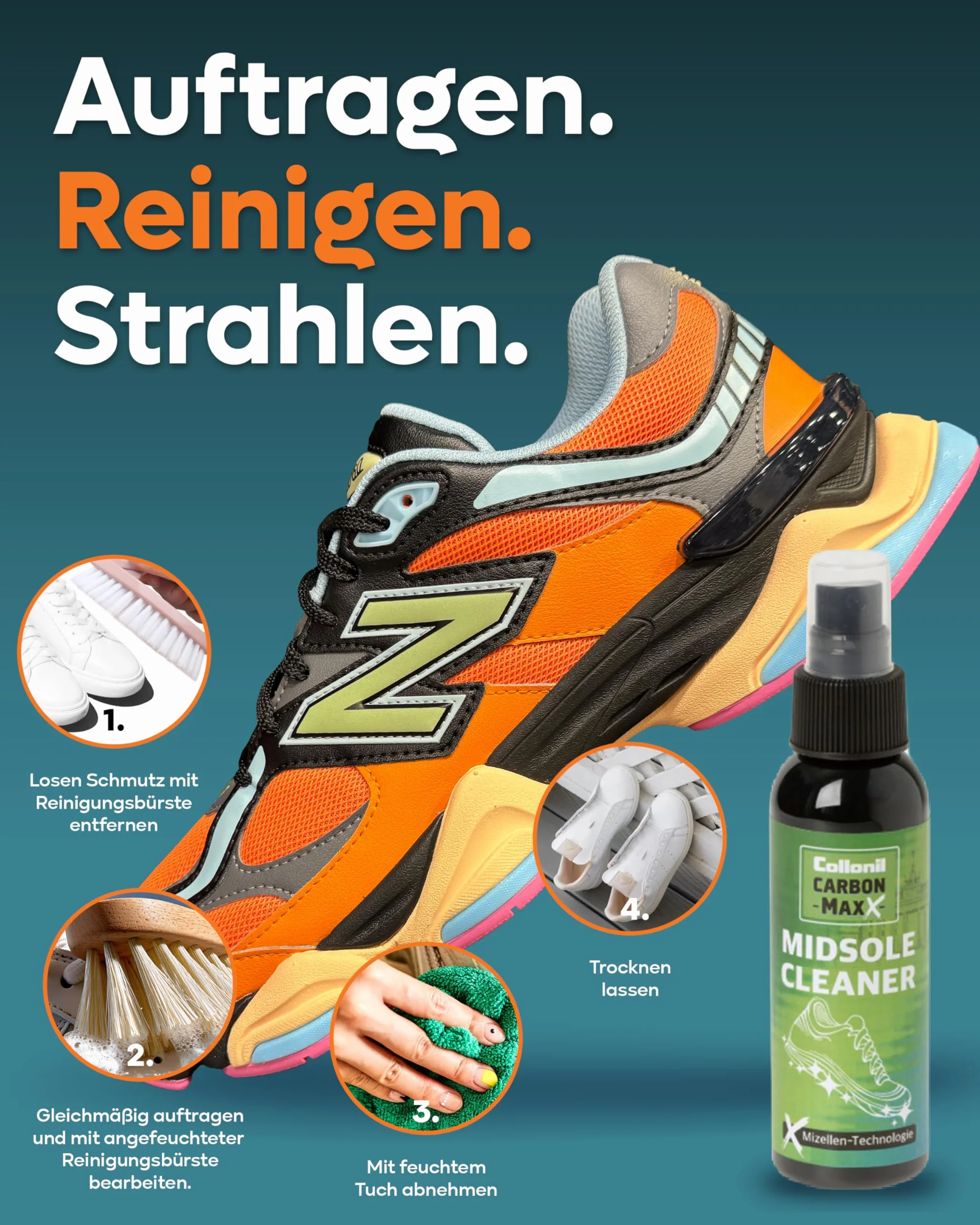 Collonil Carbon Maxx Midsole Cleaner 100 ml – z technologią micelarną spray do czyszczenia podeszwy środkowej sneakersów – usuwa brud i brud – precyzyjny spray do wszystkich materiałów