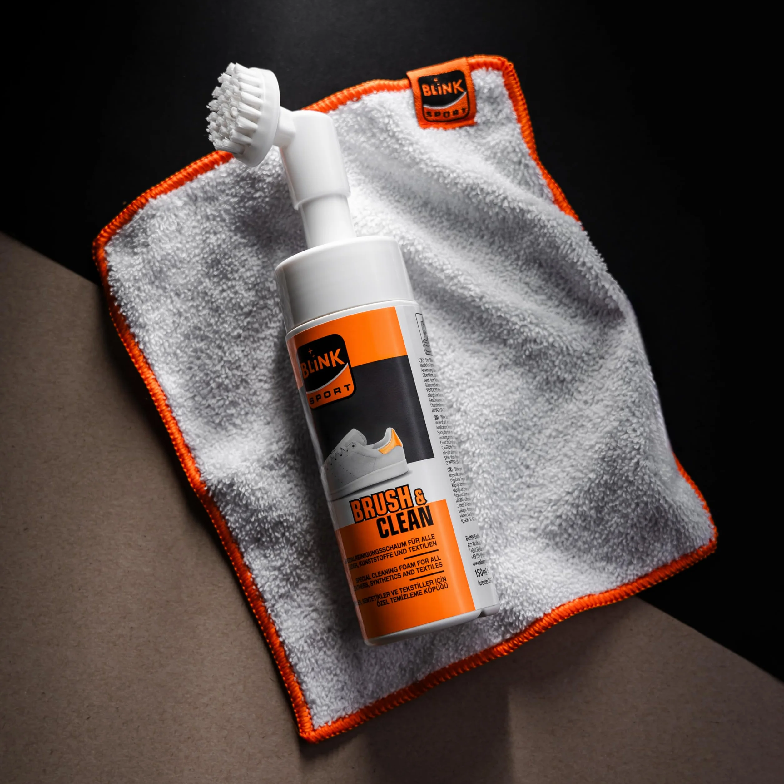 BLINK Brush & Clean Set 150 ml – zestaw do czyszczenia butów, skóry i tekstyliów – zestawy do czyszczenia butów, sneakersów, kolor biały, środek do czyszczenia butów, białe buty