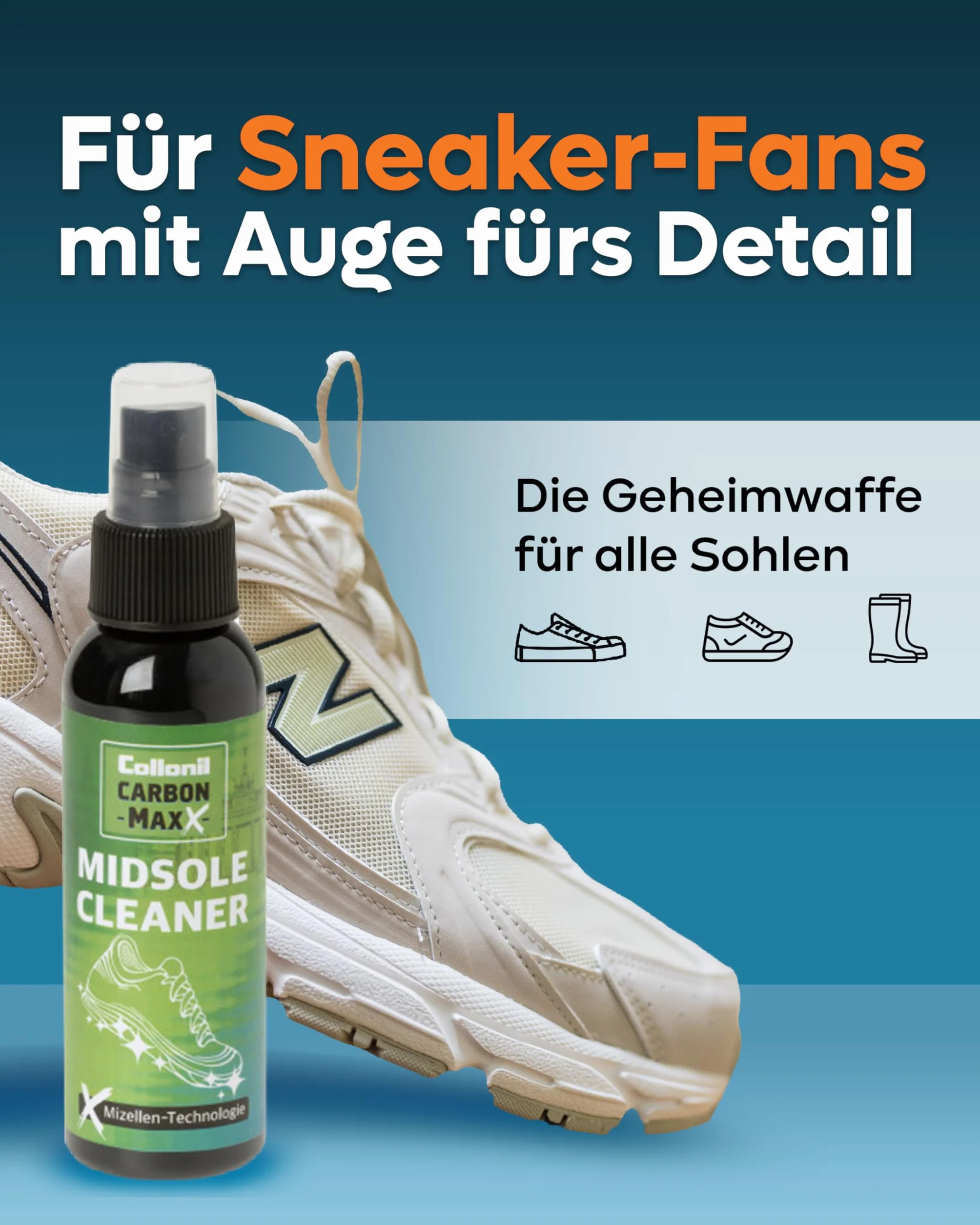 Collonil Carbon Maxx Midsole Cleaner 100 ml – z technologią micelarną spray do czyszczenia podeszwy środkowej sneakersów – usuwa brud i brud – precyzyjny spray do wszystkich materiałów