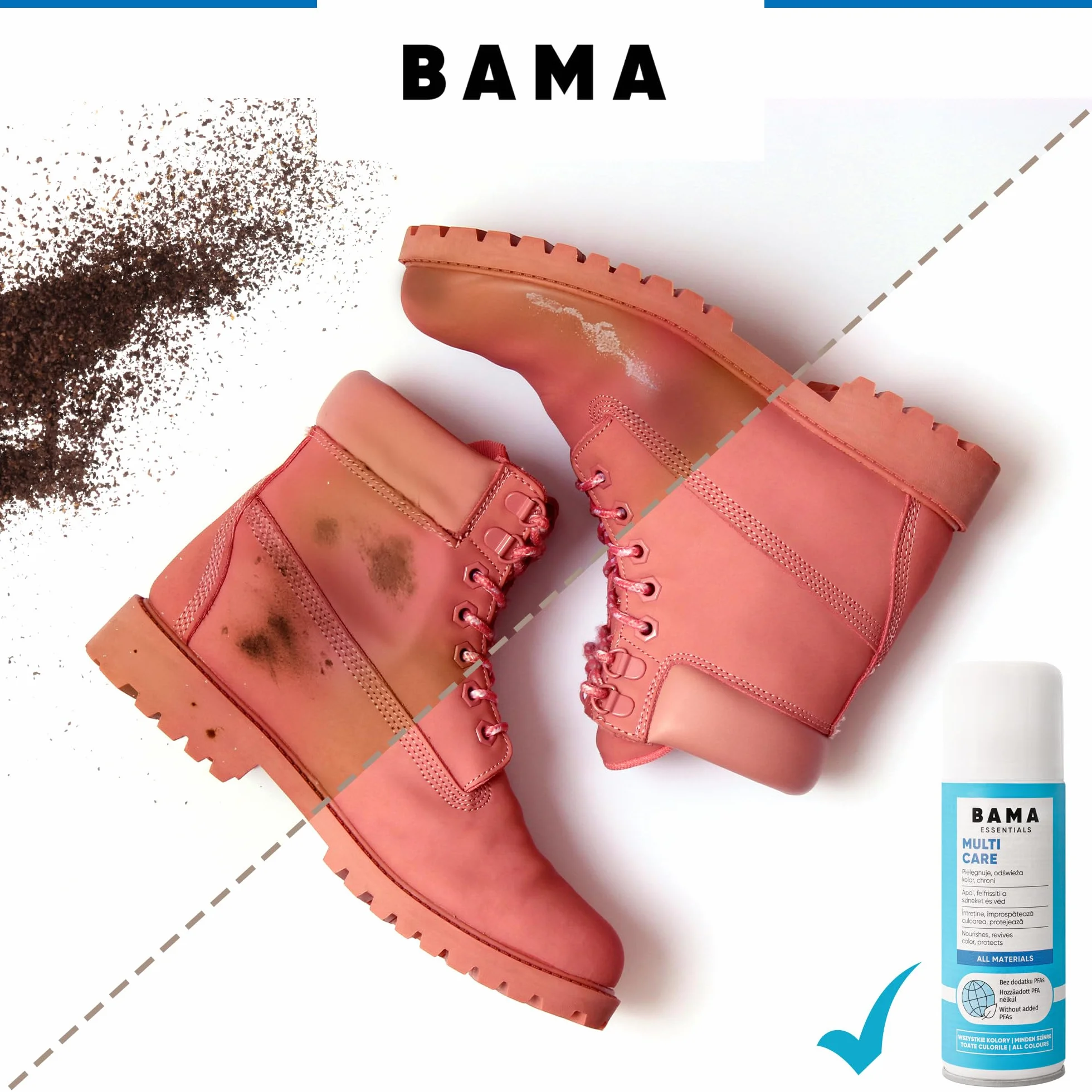 Bama Multicare Uniwersalny Spray Pielęgnacyjny – bez PFAS, do butów, toreb i kurtek. Do skóry gładkiej, zamszu, syntetyków i tekstyliów. Chroni przed wodą i zabrudzeniami - 300 ml